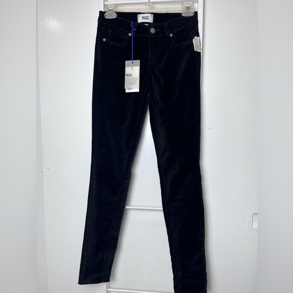 PAIGE VERDUGO ULTRA SKINNY BLACK OVERDYE VELVET JEANS 24 - Picture 4 of 7